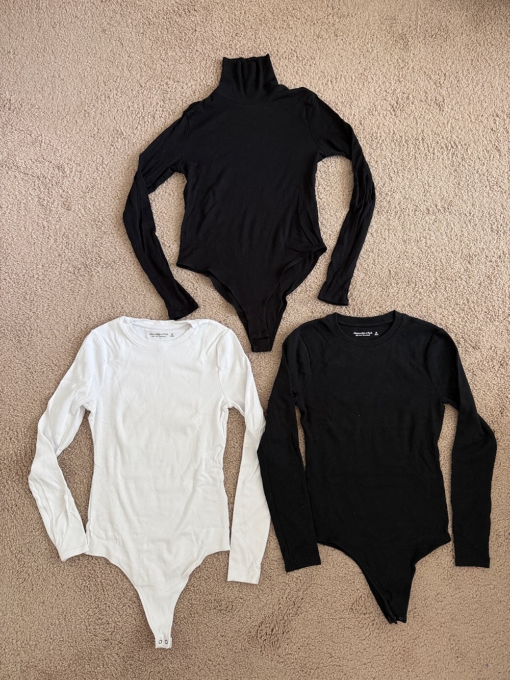 Three Abercrombie/H&M Black & White Long Sleeve Bodysuits Size Medium